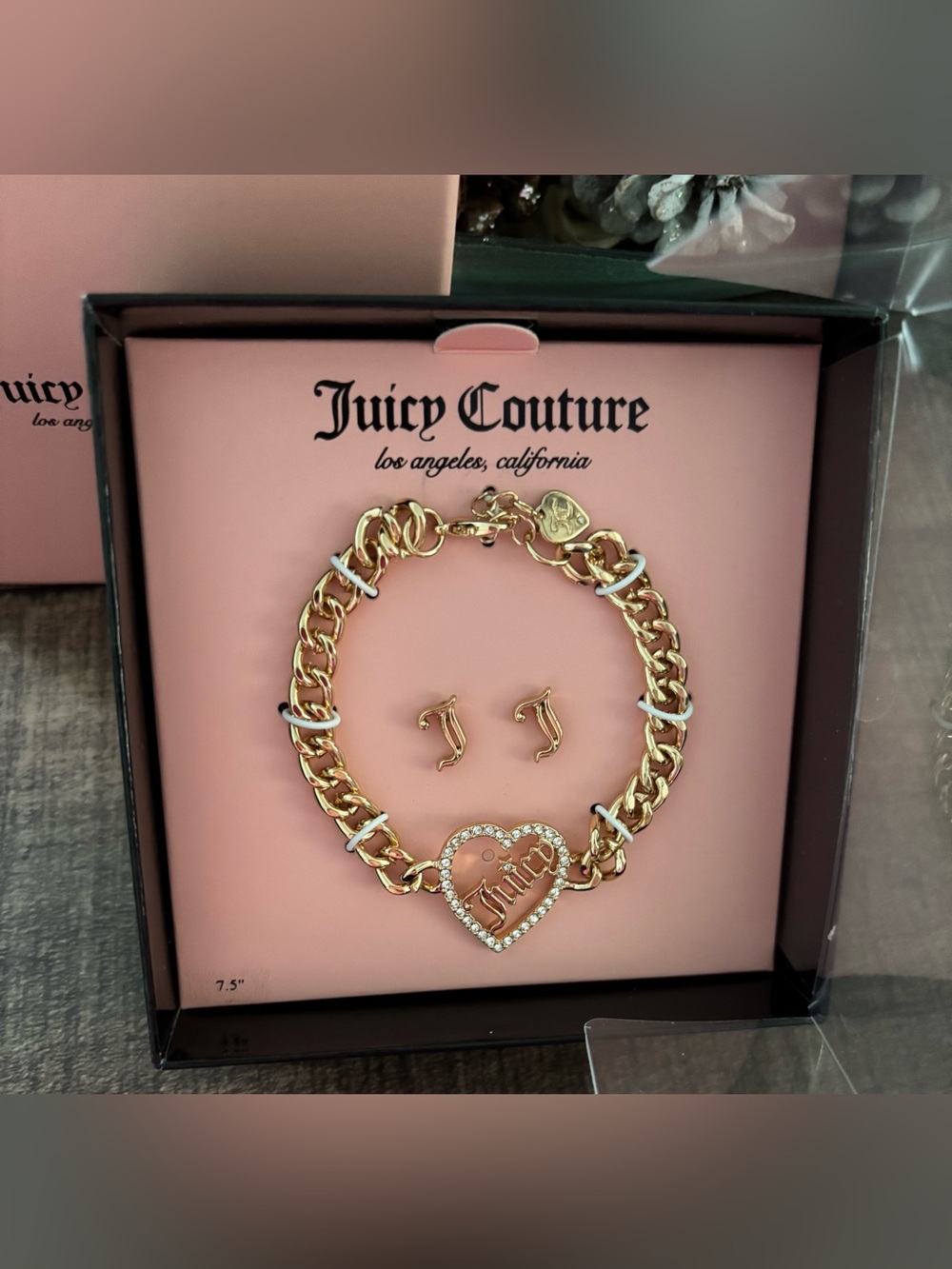 Juicy Couture Goldtone Heart Charm Bracelet and Earring Set